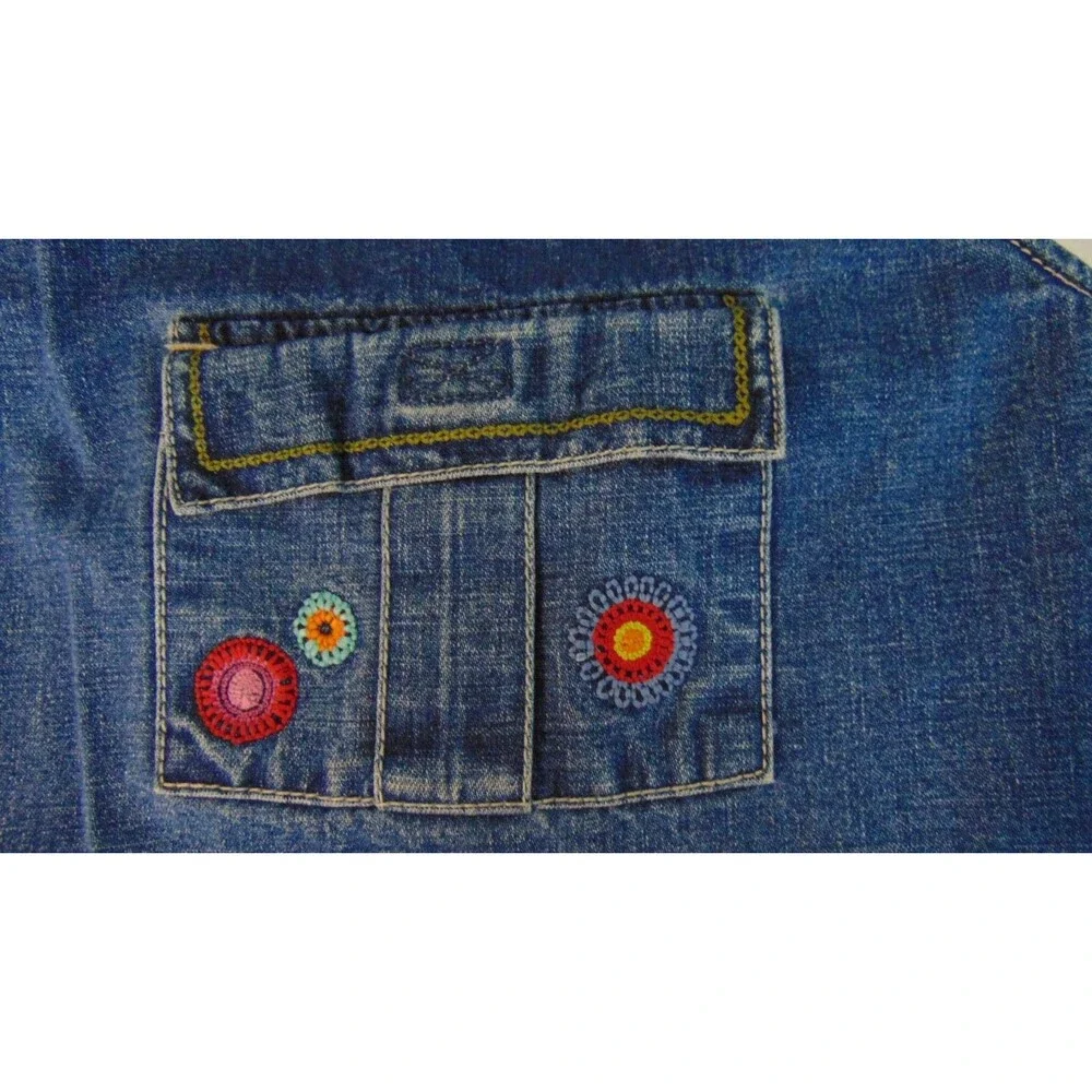 Vintage Gymboree Girl Dress Jumper Size 7 Blue Denim Embroidered 2000 Sleeveless